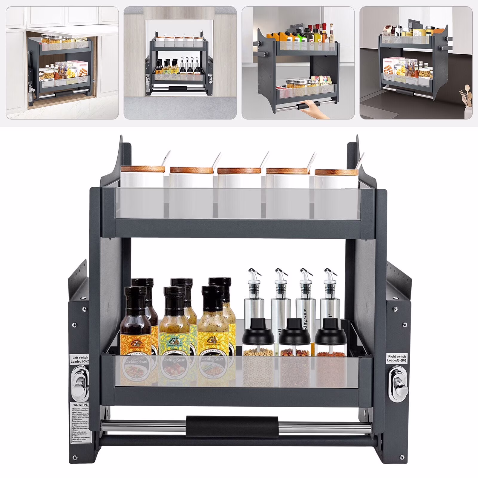 Flkoendmall Kitchen Wall Cabinet Storage Organizer, Black, 10.63''