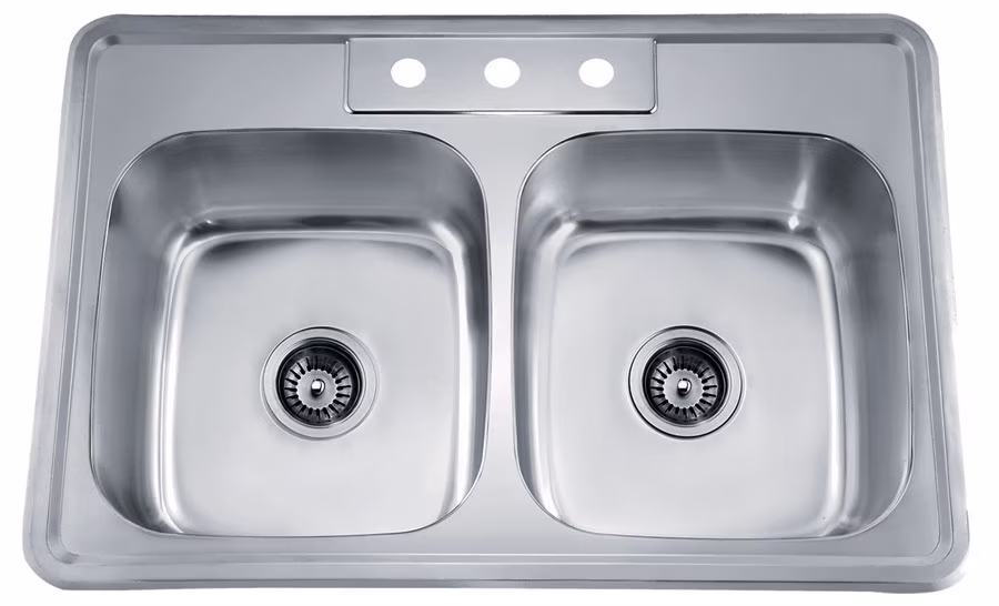 Dawn? Top Mount Equal Double Bowl Sink With Three Pre-cut Faucet Holes