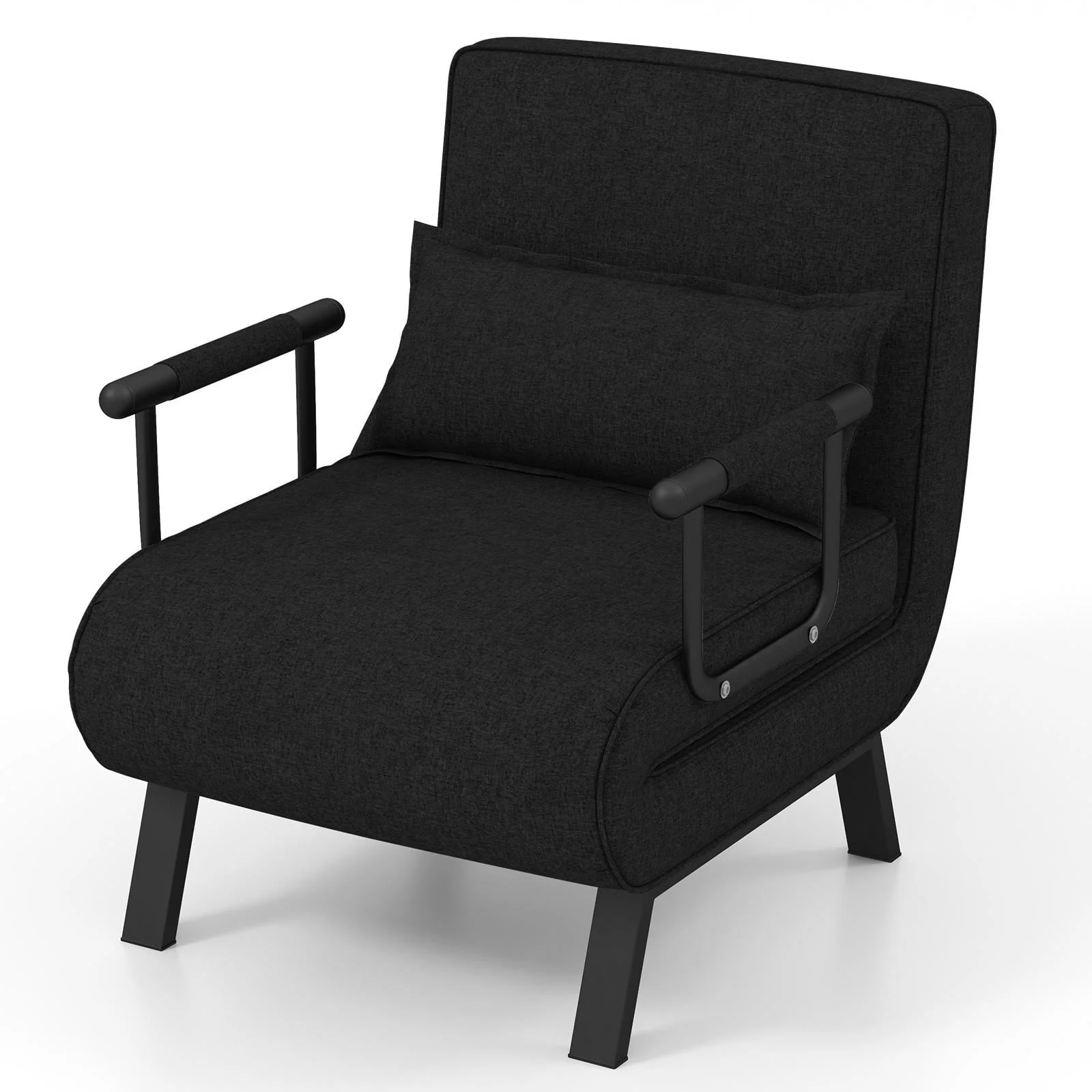 Giantex Convertible Sofa Chair Bed, Leisure Recliner Sleeper w/ 6 Adjustable Position Backrest into Lounge Seat, Folding Sofa Bed w/High Elastic Sponge, Durable Steel, Ideal for Home, Office (Black)