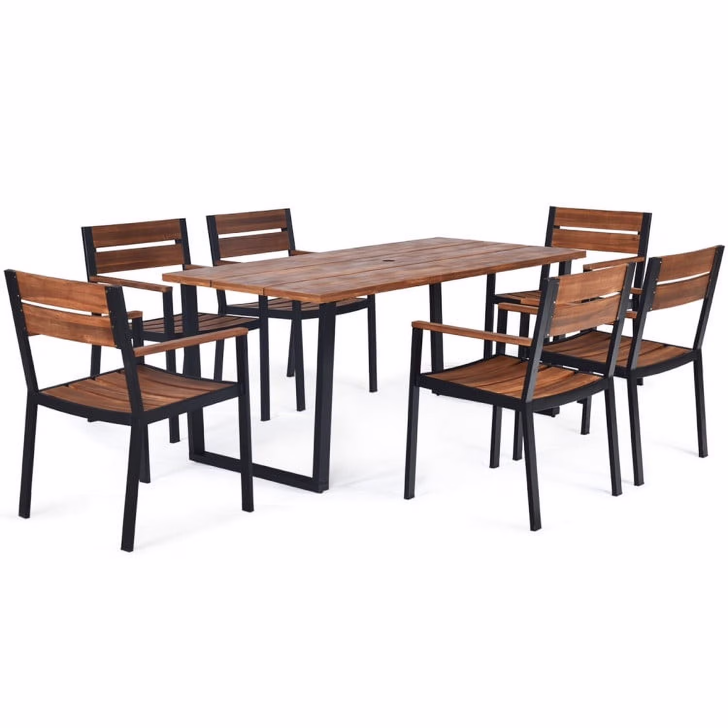 Topcobe 7 Pieces Patented Outdoor Patio Dining Table Set with Hole, Outdoor Deck Furniture, Blue