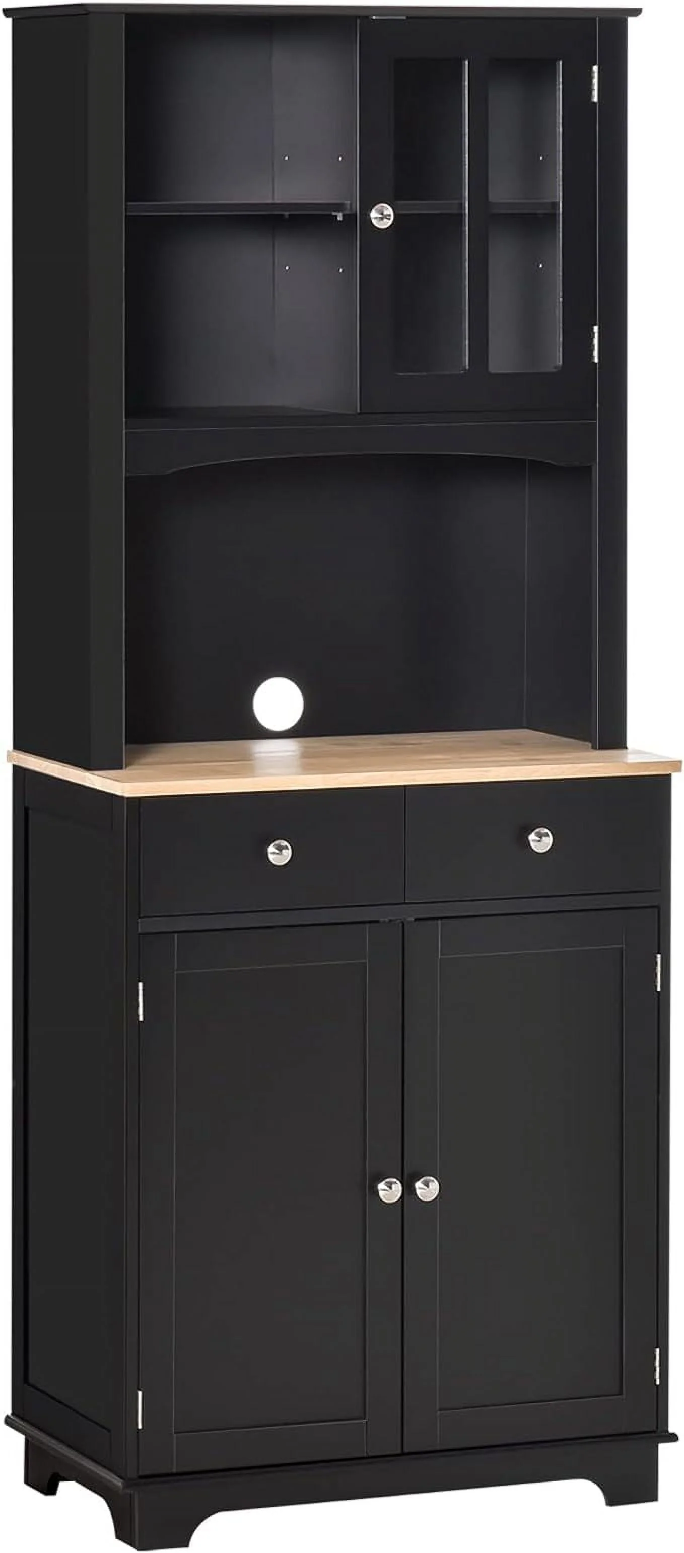 Freestanding 67" Kitchen Buffet with Hutch, Pantry Cabinet with Microwave Stand, Adjustable Shelf, 2 Drawers, Cupboard, Black