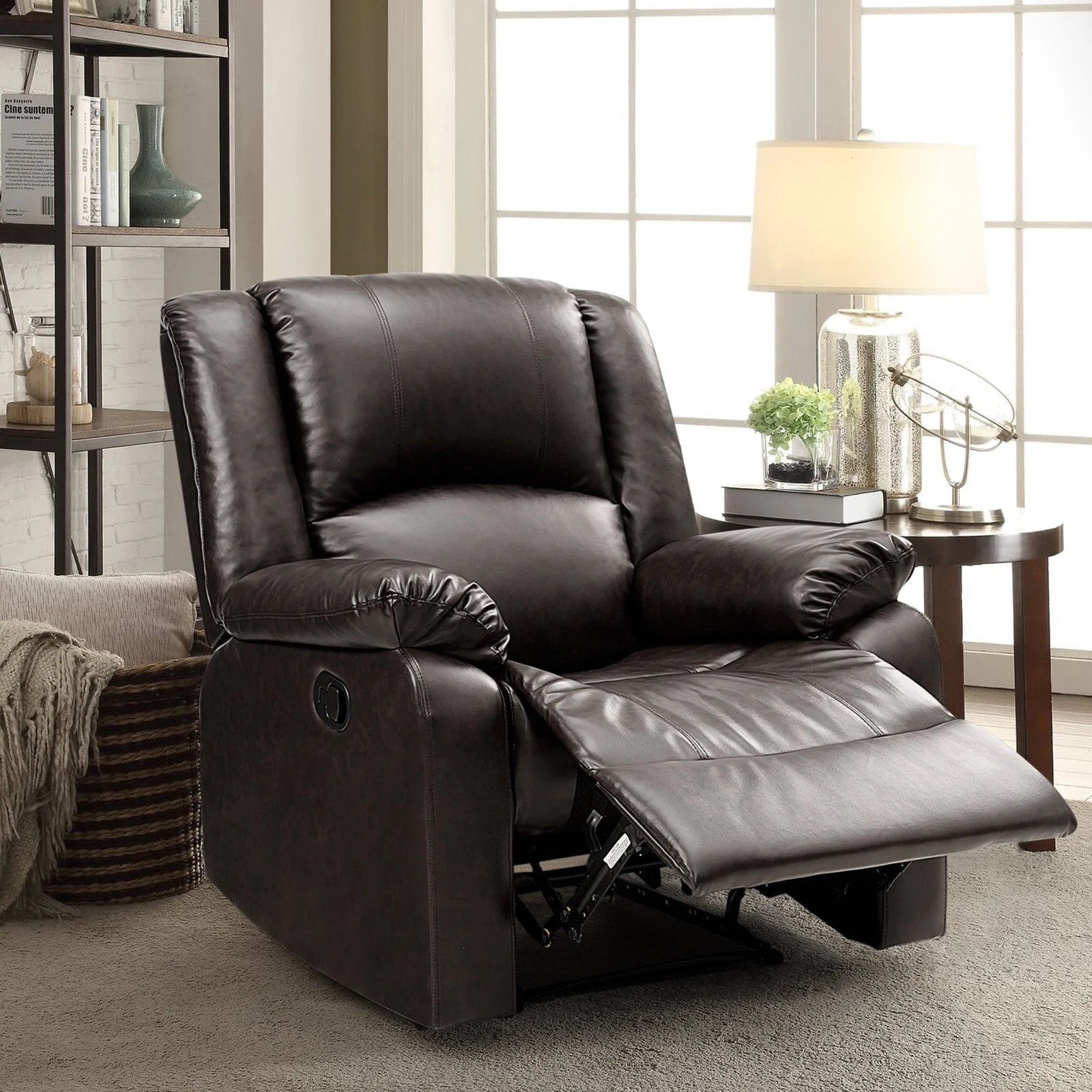 Fairyland PU Leather Ergonomic Recliner, Adjustable Seat Back and Footrest, Quick Installation, Brown