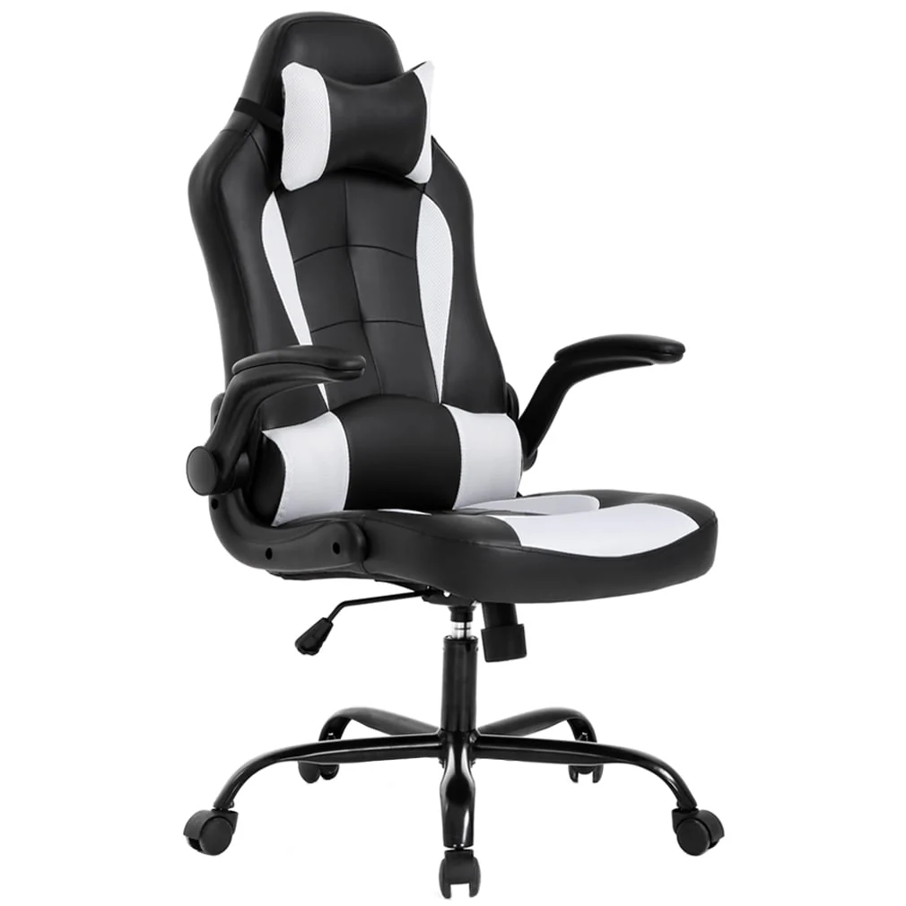 BestOffice Adjustable & Lumbar Support Swivel Gaming Chair, White