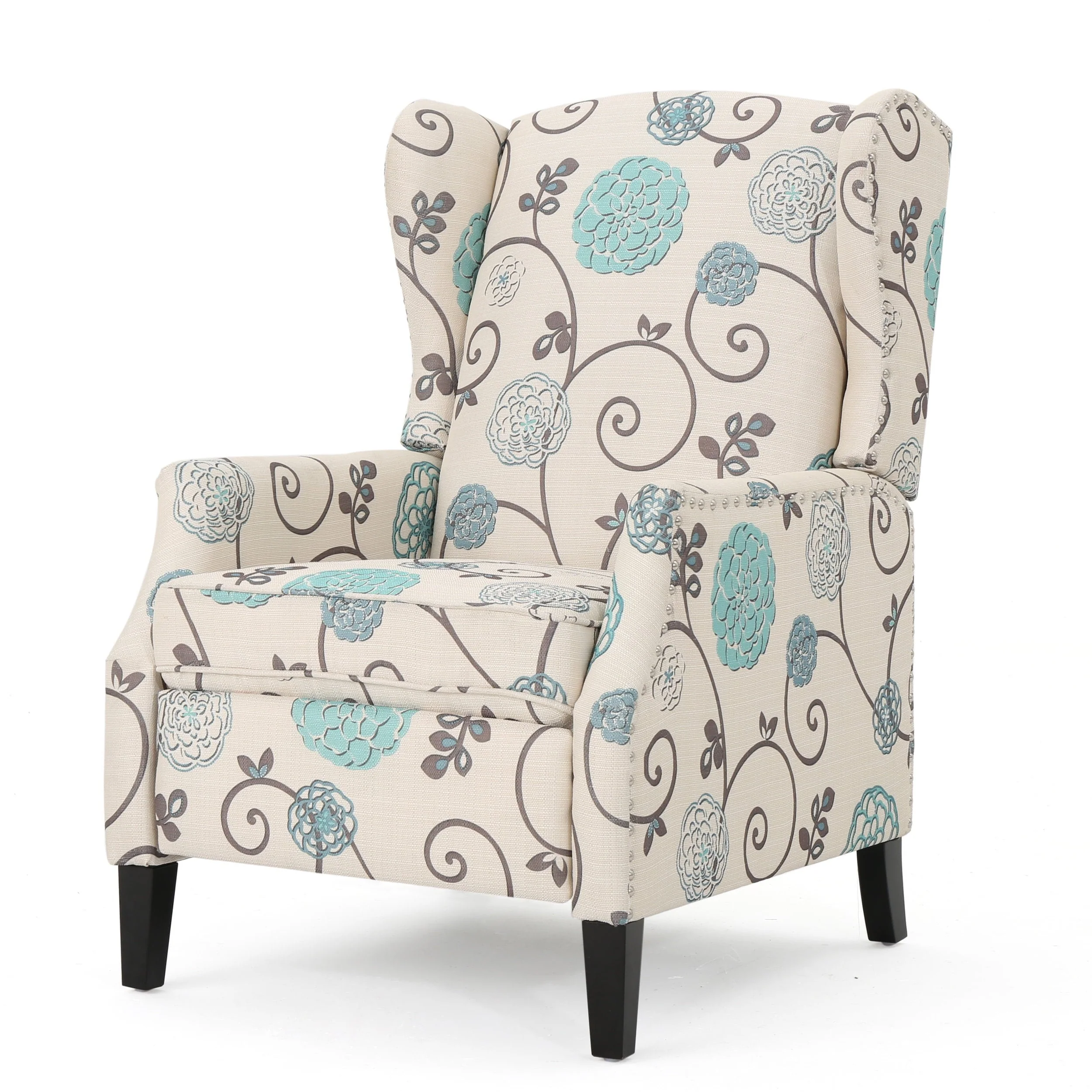 Noble House Allan Standard Fabric Wingback Pushback Recliner, Light Beige